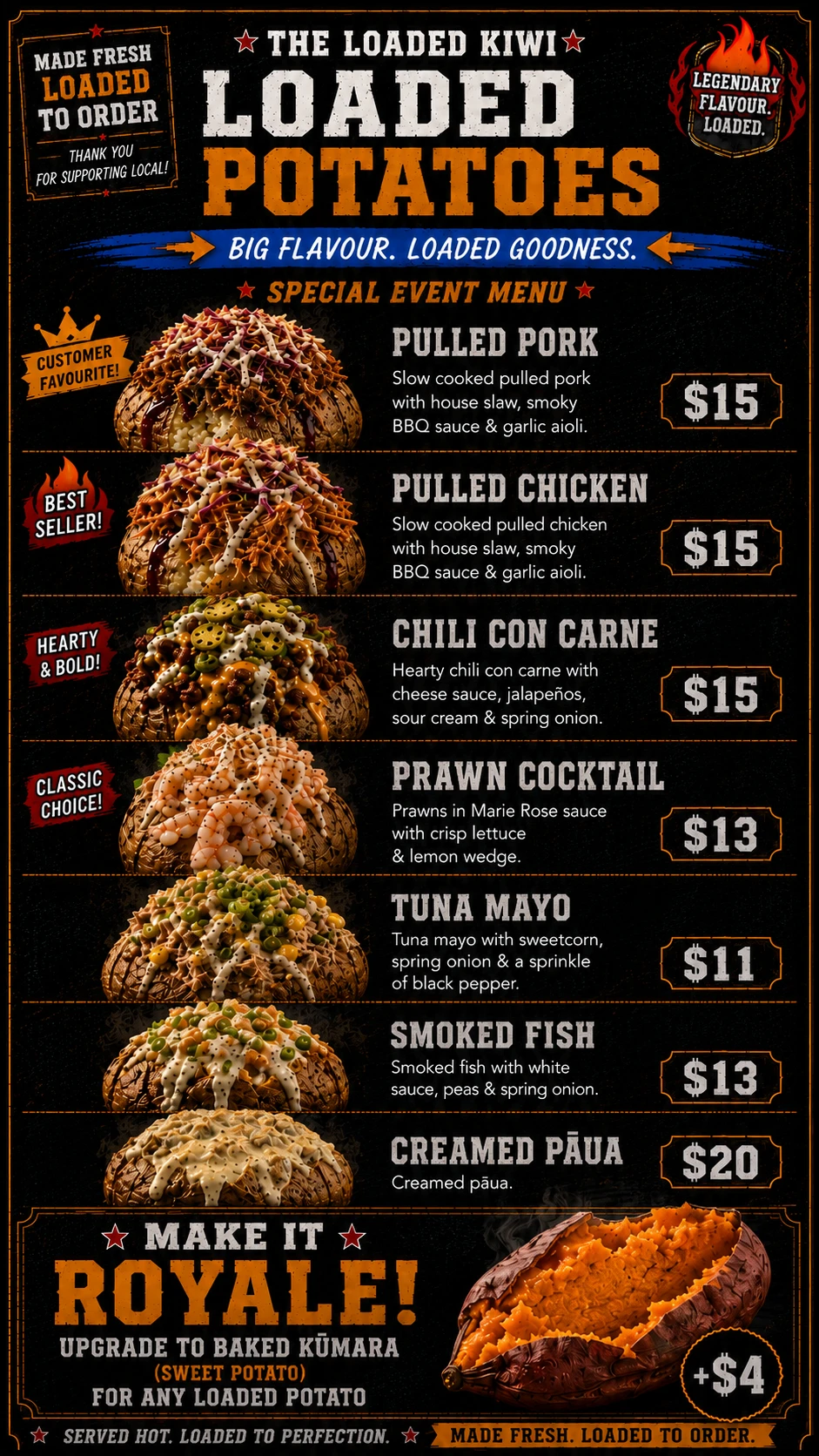 Loaded Potatoes menu